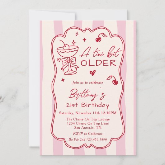 A Tini Bit Older Retro Cherry Martini Birthday Kaart (Voorkant)