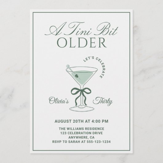 A Tini Bit Older Sage 30th Martini Birthday Kaart (Voorkant)