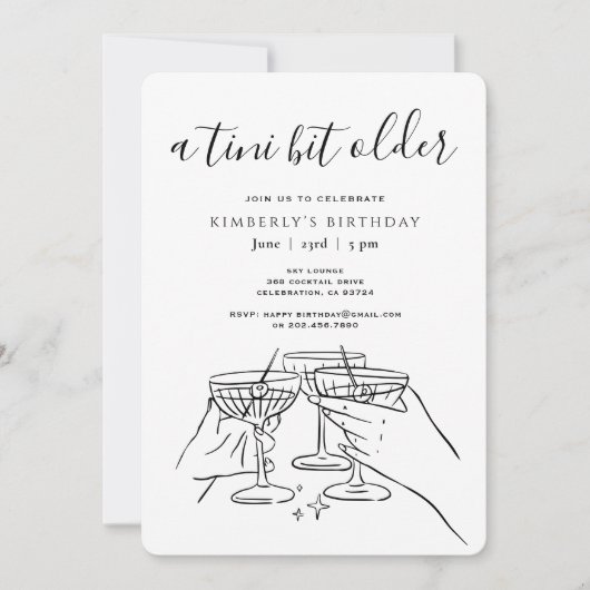 A Tini Bit Older White Chic Martini Birthday Party Kaart (Voorkant)