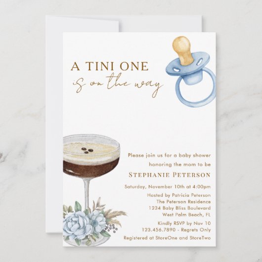A Tini One Blue Paci Espresso Martini Baby Shower Kaart (Voorkant)
