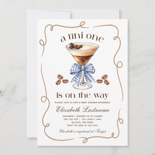 A Tini One Espresso Martini Blue Bow Baby Shower Kaart (Voorkant)