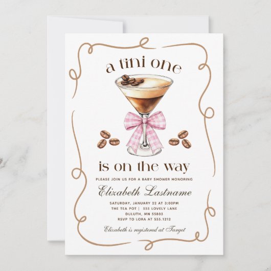 A Tini One Espresso Martini Pink Bow Baby Shower Kaart (Voorkant)