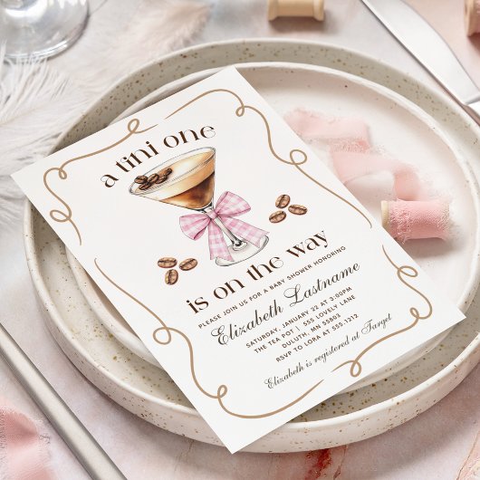 A Tini One Espresso Martini Pink Bow Baby Shower Kaart