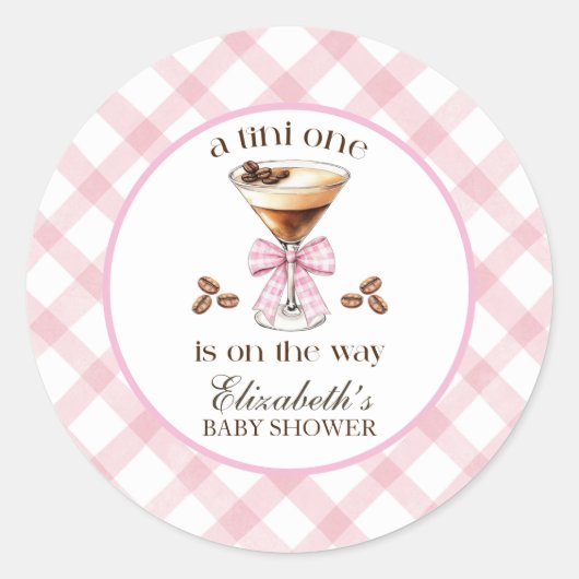 A Tini One Espresso Martini Pink Bow Baby Shower Ronde Sticker (Voorkant)