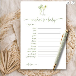 A Tini One Green Bow Wishes For Baby Advice Card