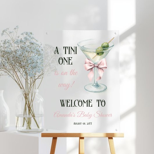 A Tini One Martini Pink Bow Baby Shower Welcome Acryl Bord