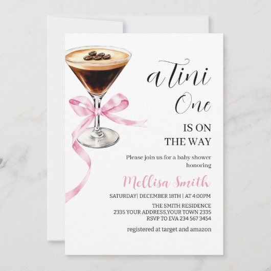 A Tini One On The Way Espresso Martini Baby Shower Kaart (Voorkant)