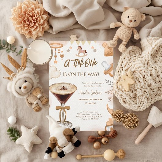 A Tini One On The Way Espresso Martini Baby Shower Kaart