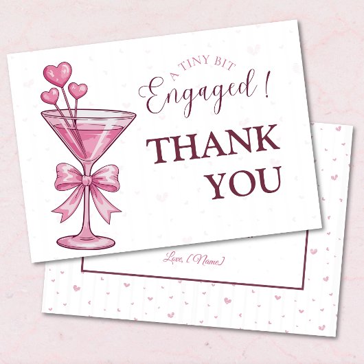 A Tiny Bit Engaged Pink Martini Bridal Shower Bedankkaart
