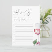 A to Z Vino before Vows Bridal Shower Game Kaart (Staand voorkant)