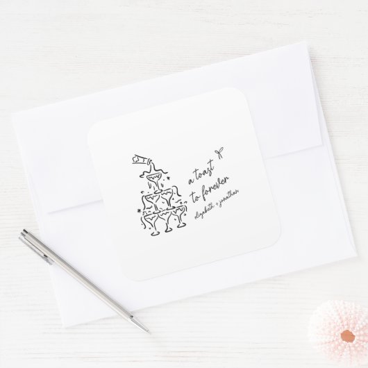 A Toast to Forever Wedding Vierkante Sticker (Envelop)