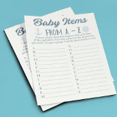 A tot Z Baby Items Nautisch Baby shower Spel Flyer