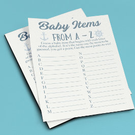 A tot Z Baby Items Nautisch Baby shower Spel Flyer