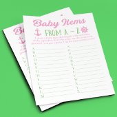 A tot Z Baby Items Nautisch Baby shower Spel Flyer