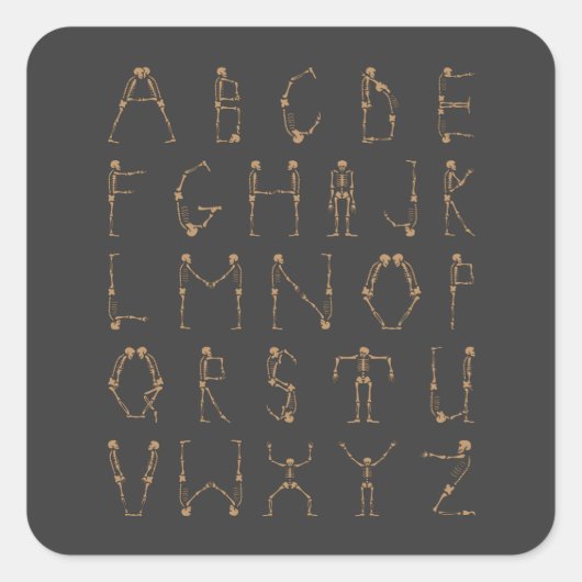 A tot Z Halloween Skeletons Alphabet Capital Lette Vierkante Sticker (Voorkant)