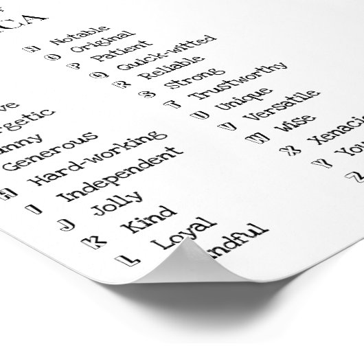 A tot Z Vriend Positieve Kwaliteiten Cadeau Poster (Hoek)