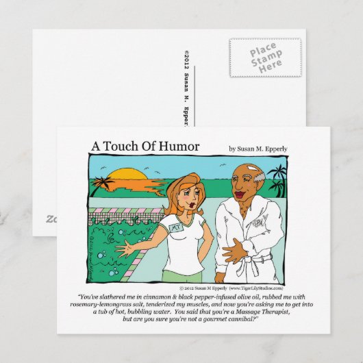 "A Touch of Humor" Massage Cannibal Comic Briefkaart (Voorkant / Achterkant)
