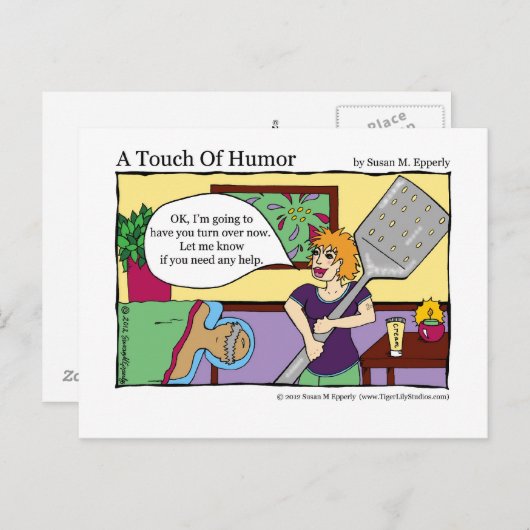 "A Touch of Humor" Massagetherapie van Spatula Briefkaart (Voorkant / Achterkant)