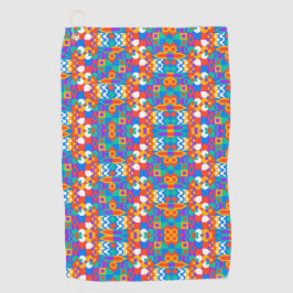 A towel with a vibrant colorful geometric pattern golfhanddoek