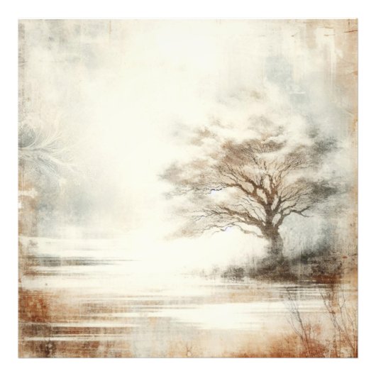 A Tree In The Mist Old Photo Graphic Design Foto Afdruk (Voorkant)
