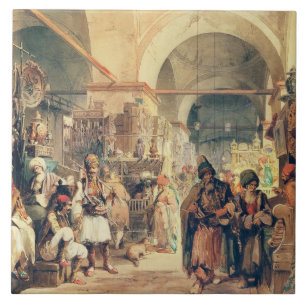 A Turkey Bazaar, 1854 (potlood & w/c op papier) Tegeltje
