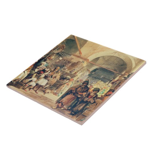 A Turkey Bazaar, 1854 (potlood & w/c op papier) Tegeltje (Zijkant)