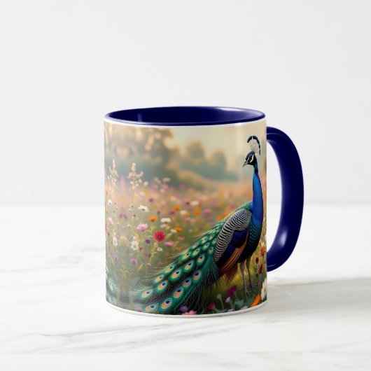 A Turquoise and Blue Peacock in Flowers Mok (Voorkant rechts)