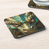 A Turquoise and Gold Dragon Mystical Bier Onderzetter (Linkerzijde)