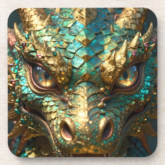 A Turquoise and Gold Dragon Mystical Bier Onderzetter (Voorkant)