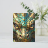 A Turquoise and Gold Dragon Mystical Briefkaart (Staand voorkant)