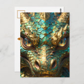 A Turquoise and Gold Dragon Mystical Briefkaart (Voorkant / Achterkant)