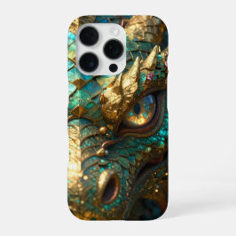 A Turquoise and Gold Dragon Mystical iPhone 16 Pro Hoesje