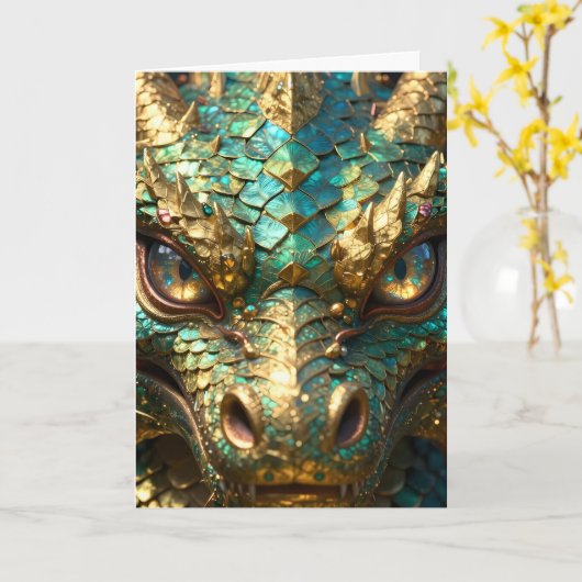 A Turquoise and Gold Dragon Mystical Kaart (Gele Bloem)