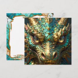 A Turquoise and Gold Dragon Mystical Kaart
