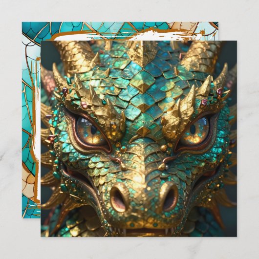 A Turquoise and Gold Dragon Mystical Kaart (Voorkant / Achterkant)