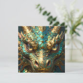 A Turquoise and Gold Dragon Mystical Kaart (Staand voorkant)