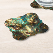 A Turquoise and Gold Dragon Mystical Kartonnen Onderzetters (Gekanteld)