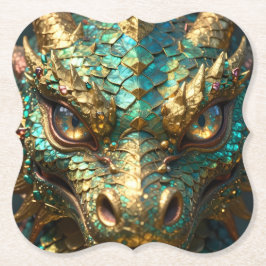 A Turquoise and Gold Dragon Mystical Kartonnen Onderzetters