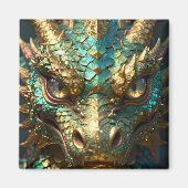 A Turquoise and Gold Dragon Mystical Magneet (Voorkant)