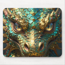 A Turquoise and Gold Dragon Mystical Muismat