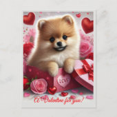 A Valentine for You Cute Pomeranian Dog Feestdagenkaart (Voorkant)