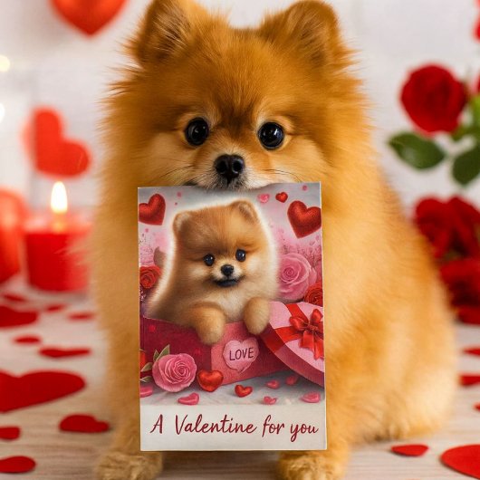 A Valentine for You Cute Pomeranian Dog Feestdagenkaart