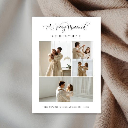 A Very Married Christmas Elegant 4 Photo Feestdagenkaart