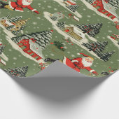A Very Retro Merry & Bright Santas Cadeaupapier (Hoek)