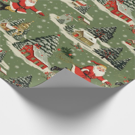 A Very Retro Merry & Bright Santas Cadeaupapier (Hoek)
