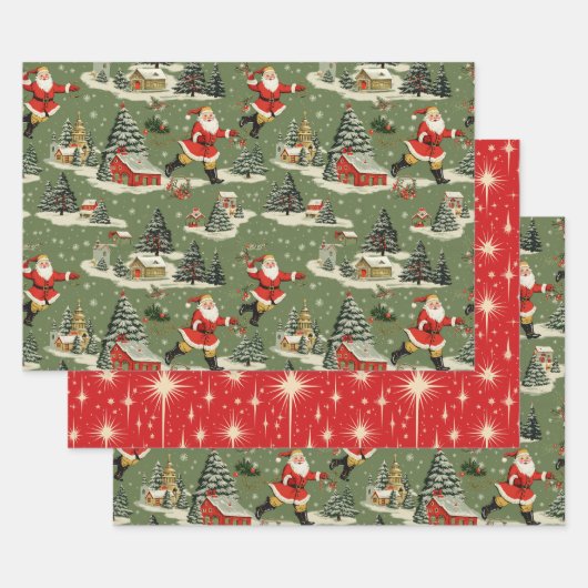 A Very Retro Merry & Bright Santas Inpakpapier Vel (Set)