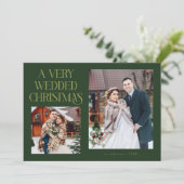 A Very Wedded Christmas Newlywed Photo Green Feestdagenkaart (Staand voorkant)