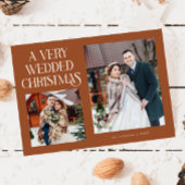 A Very Wedded Christmas Newlywed Photo Terracotta Feestdagenkaart