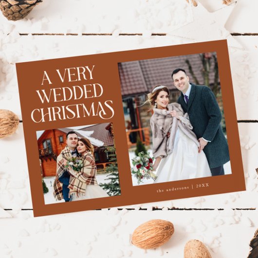 A Very Wedded Christmas Newlywed Photo Terracotta Feestdagenkaart