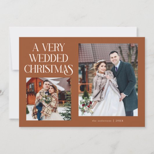 A Very Wedded Christmas Newlywed Photo Terracotta Feestdagenkaart (Voorkant)